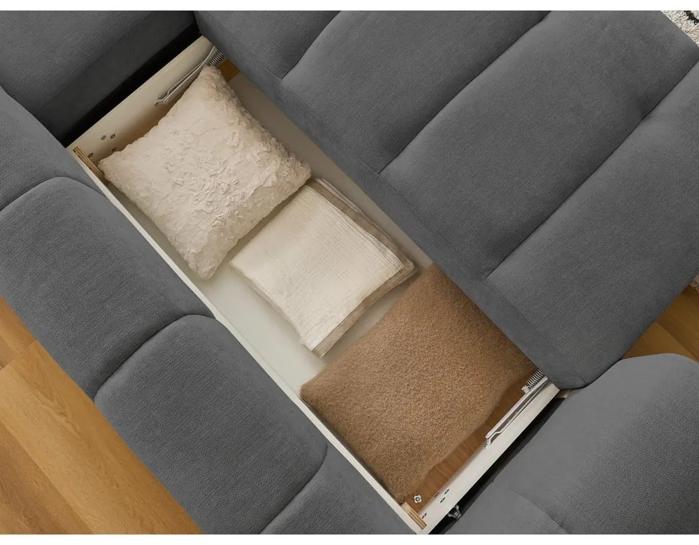 Divano angolare grigio scuro allungabile e con contenitore (penisola a destra/chaise lounge) Fuji – Bobochic Paris