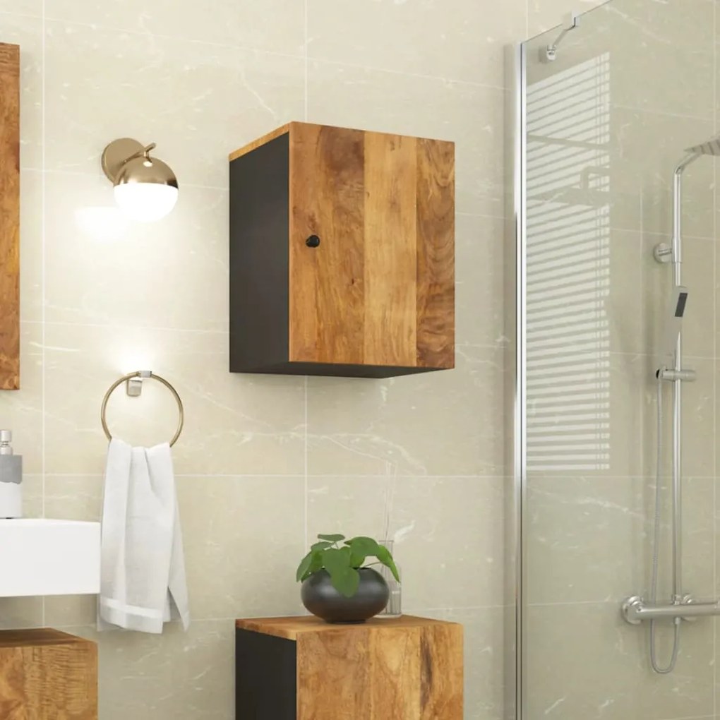 Mobile Da Bagno A Parete 38x33x48 Cm İn Legno Massello Di Mango /