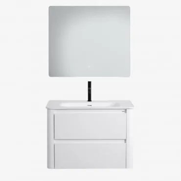 Set Mobili Da Bagno In Legno Con Lavabo Integrato E Specchio Egerton Bianco & Rectangular Led (80x70 Cm) Gualar & Nero ↑20 Cm - Sklum