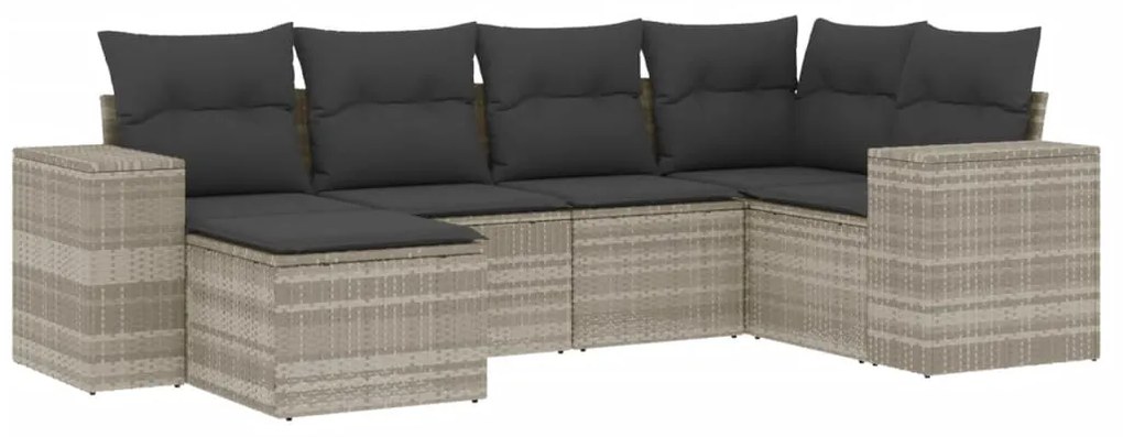 Set divano da giardino 6pz con cuscini grigio chiaro polyrattan