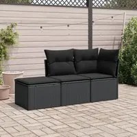 Set Divani da Giardino 3 pz con Cuscini in Polyrattan Nero 3249304