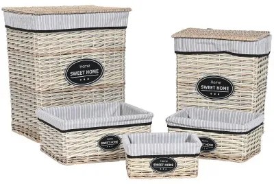 Cesto per i Panni Sporchi Home ESPRIT Bianco Marrone Nero Grigio Naturale vimini Shabby Chic 47 x 35 x 55 cm 5 Pezzi