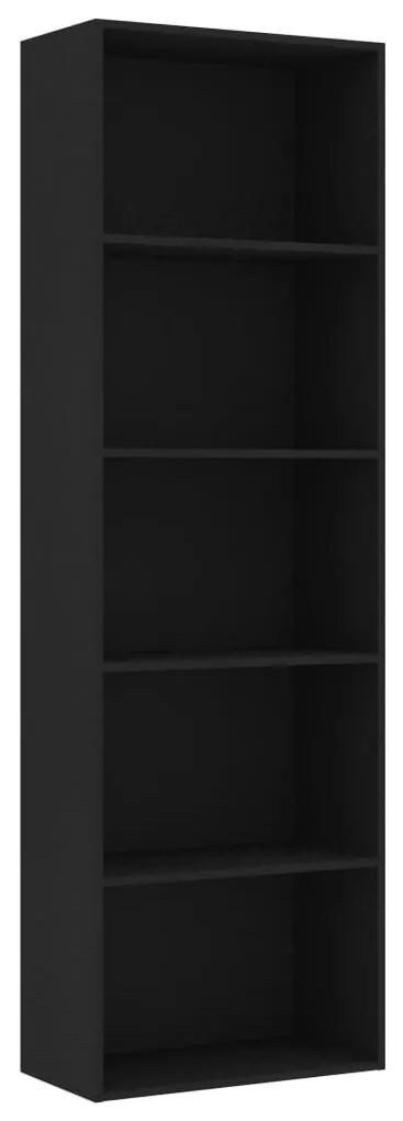 Libreria a 5 ripiani nera 60x30x189 cm in legno multistrato