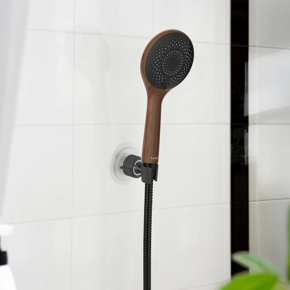 Supporto per soffione doccia senza foratura nero opaco in plastica Libertà – Wenko