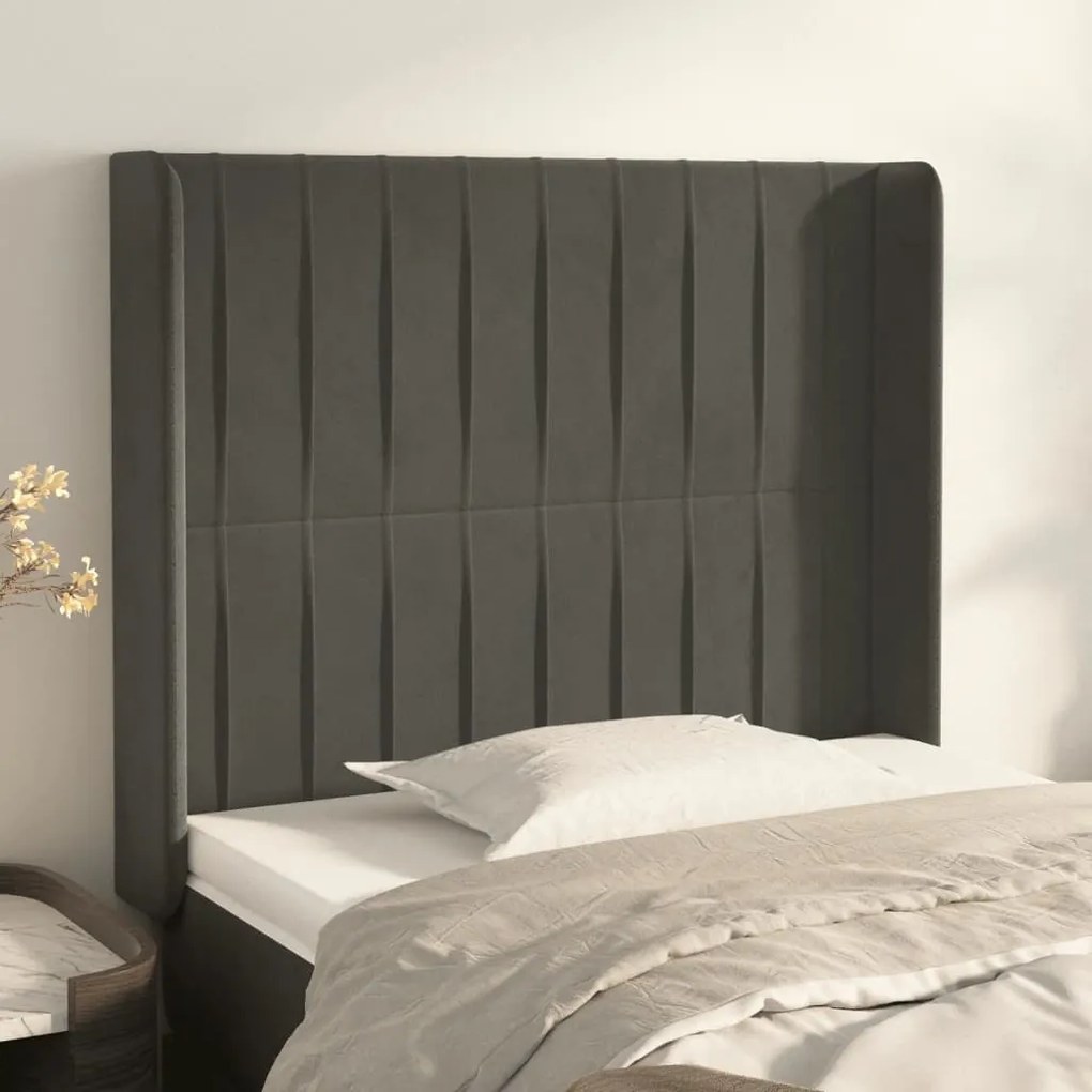 Testiera Ad Orecchio Grigio Scuro 83x16x118/128 Cm İn Velluto /