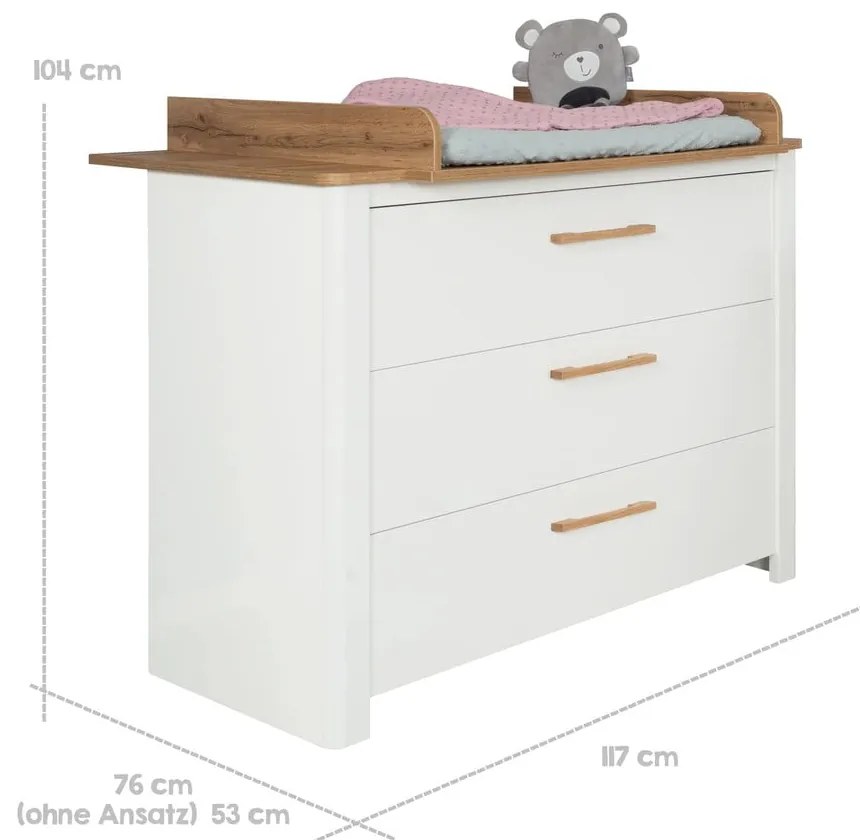 Cassettiera bassa bianca in rovere con fasciatoio 119x100 cm Ava - Roba