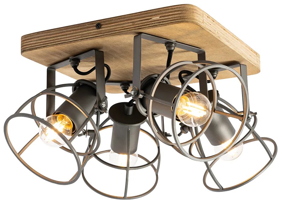Faretto industriale in legno con grigio scuro regolabile 4 luci - Arthur