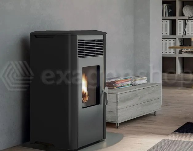 Royal Ilena E Air 60 Stufa A Pellet Ermetica Ad Aria Con Top In Ceramica 6 2kw Serbatoio 17kg 46x49x97 Cm In Acciaio Nero