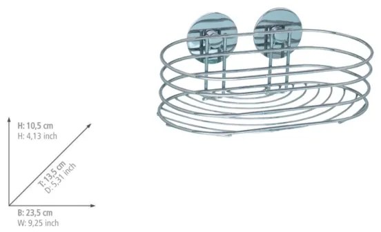 WENKO 18775100 - Mensola TURBO-LOC rotonda in acciaio 23,5 x 13,5 cm, cromo lucido