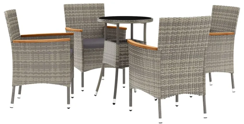 Set bistrò da giardino 5 pz con cuscini in polyrattan grigio