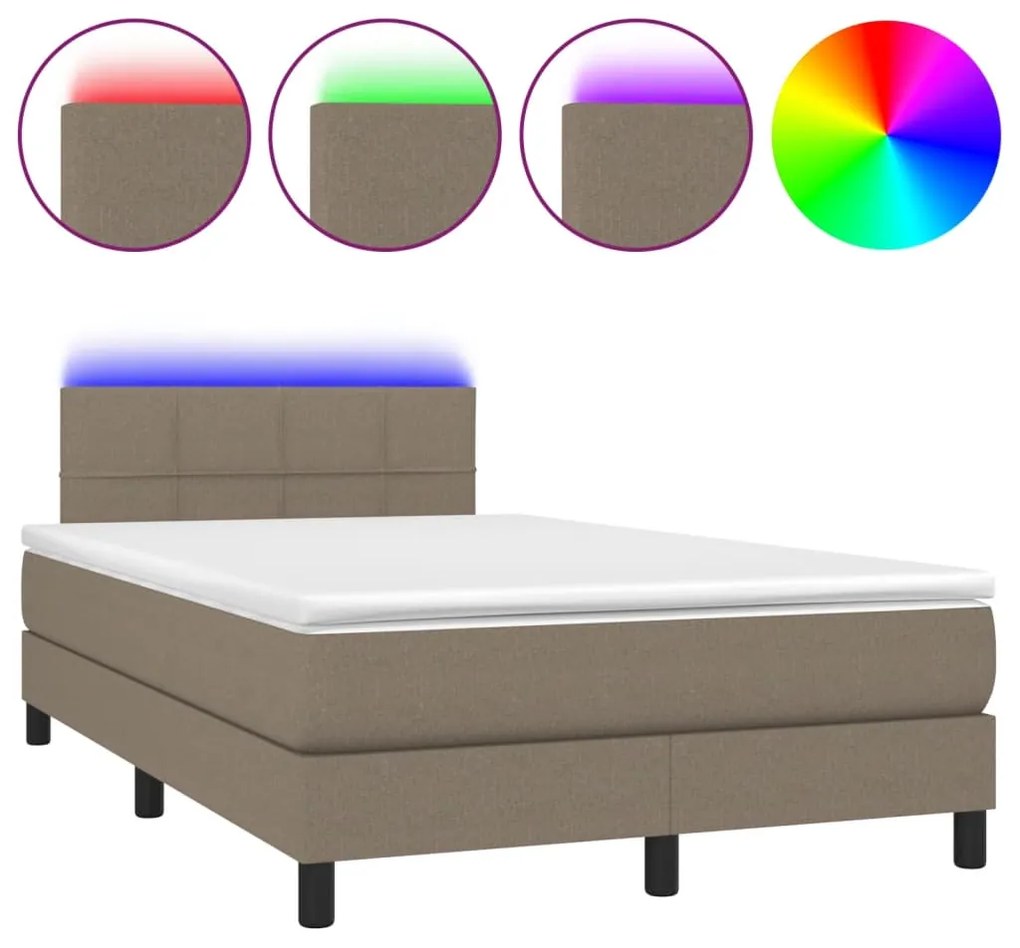 Letto a molle con materasso e led tortora 120x190 cm in tessuto