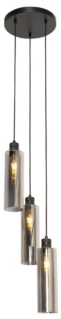 Lampada a sospensione moderna nera con vetro fumé 3 luci - Stavelot