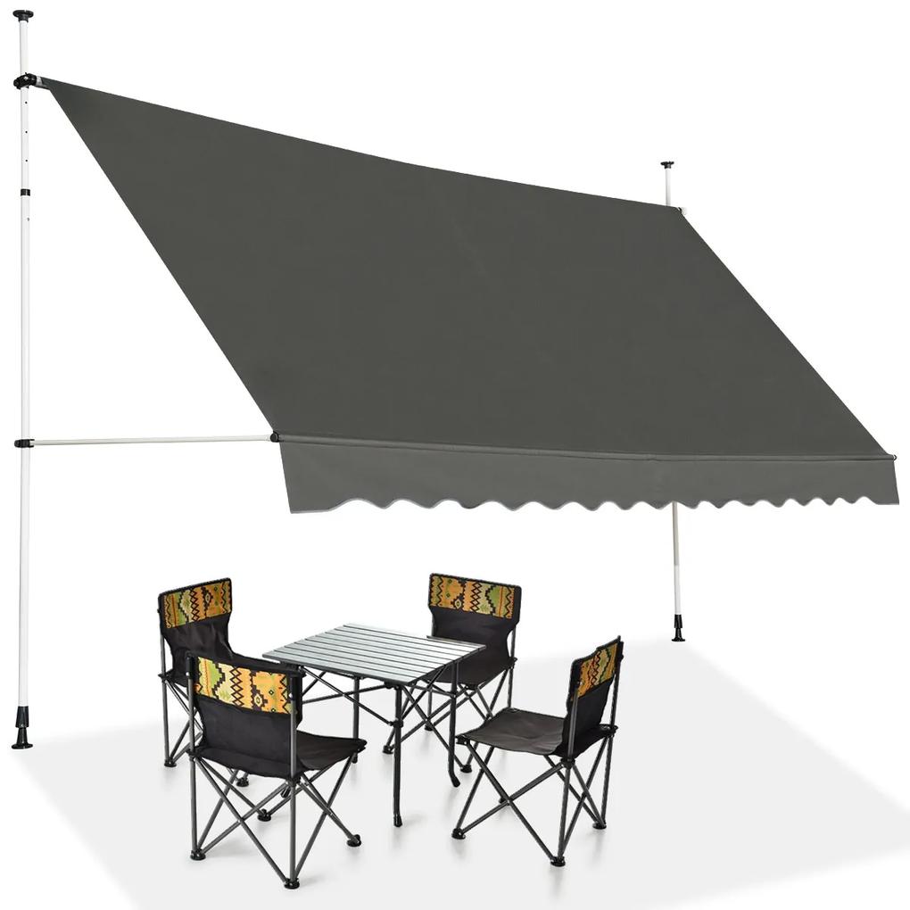 Costway Tenda da sole telescopica e retrattile, Tenda parasole resistente ai raggi UV impermeabile 395 x 120 cm Grigio