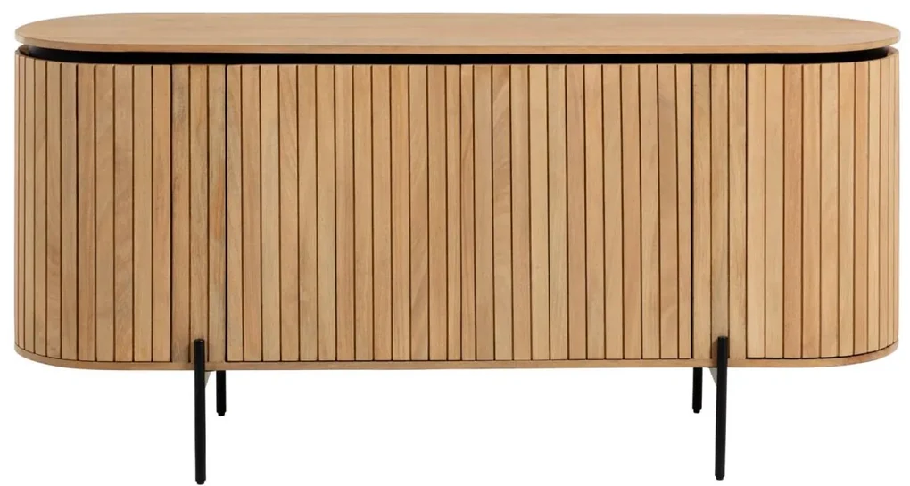 Kave Home - Credenza Licia 4 ante in legno massello di mango e metallo  verniciato nero 170 x 80 cm