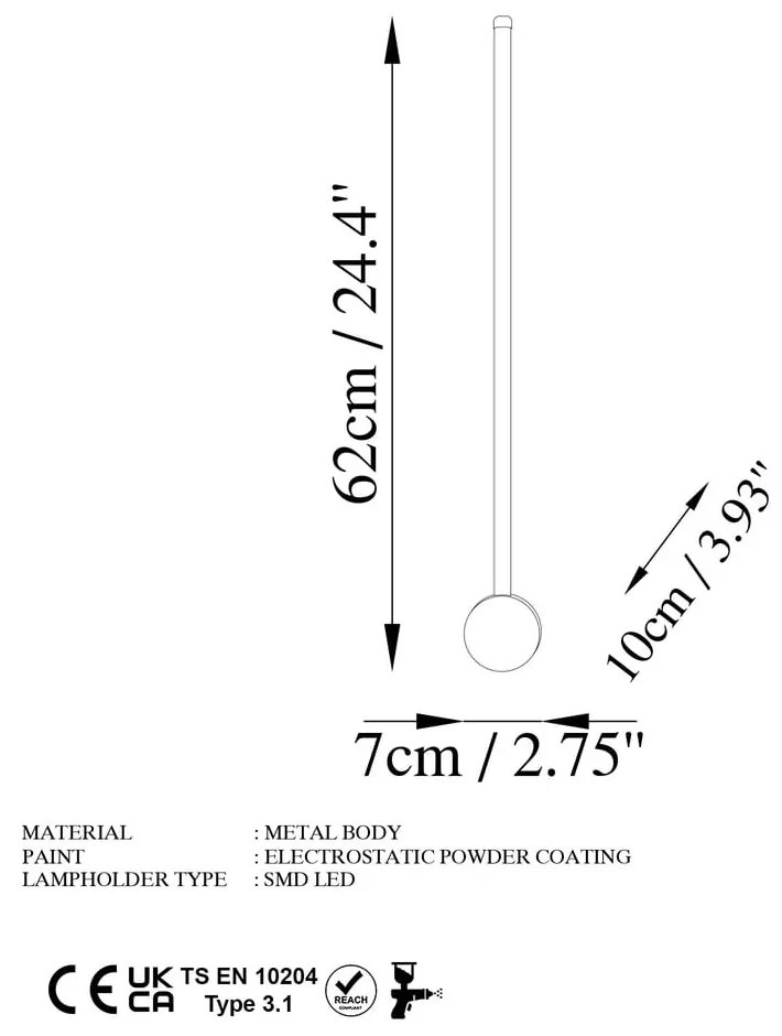 Lampada da parete a LED nera ø 7 cm Sword - Opviq lights