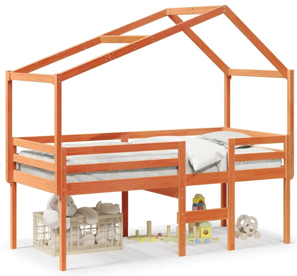 Letto a soppalco con tetto cera 75x190cm legno massello di pino