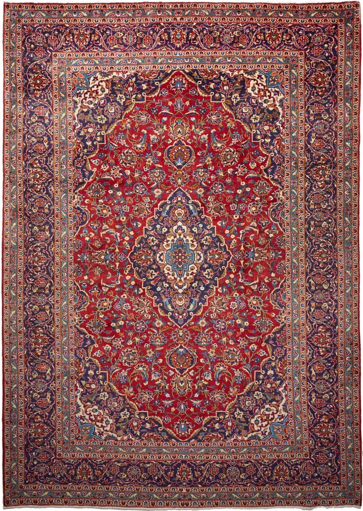 Kashan Tappeto 350x250 Rosso (Iran) Annodato A Mano