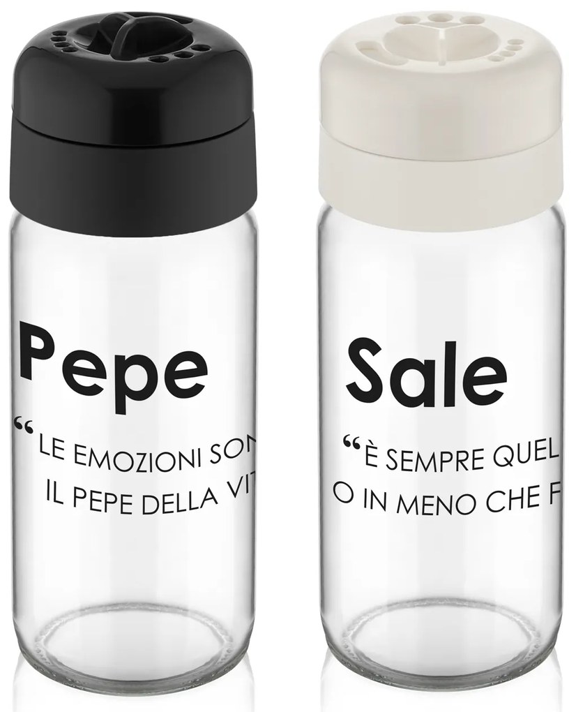 Set sale e pepe in vetro con scritta