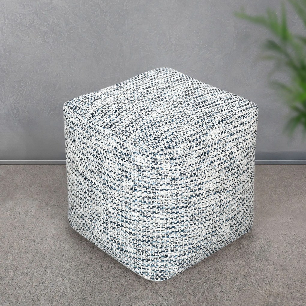 IVOR - pouf in lana avorio con decoro 40 x 40