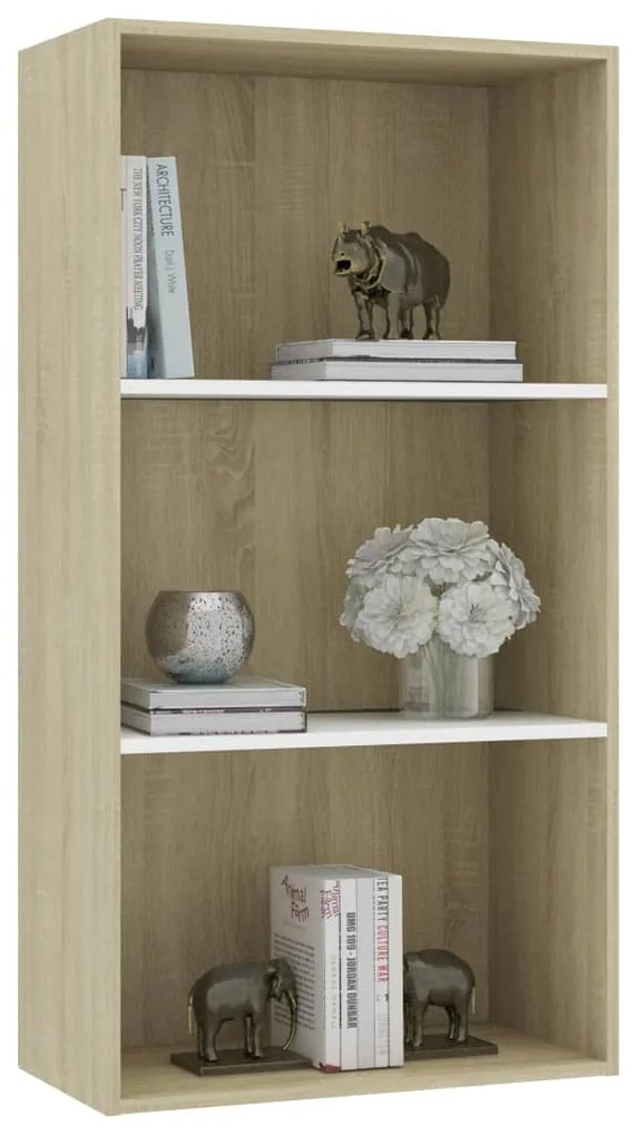 Libreria 3 Ripiani Bianco Rovere Sonoma 60x30x114cm Multistrato