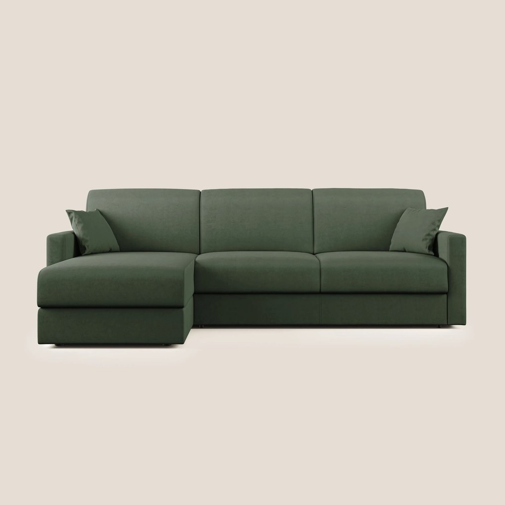 Chris Divano letto angolare con penisola in microfibra smacchiabile T11 Verde 268 cm Sinistro (mat. 140x197)