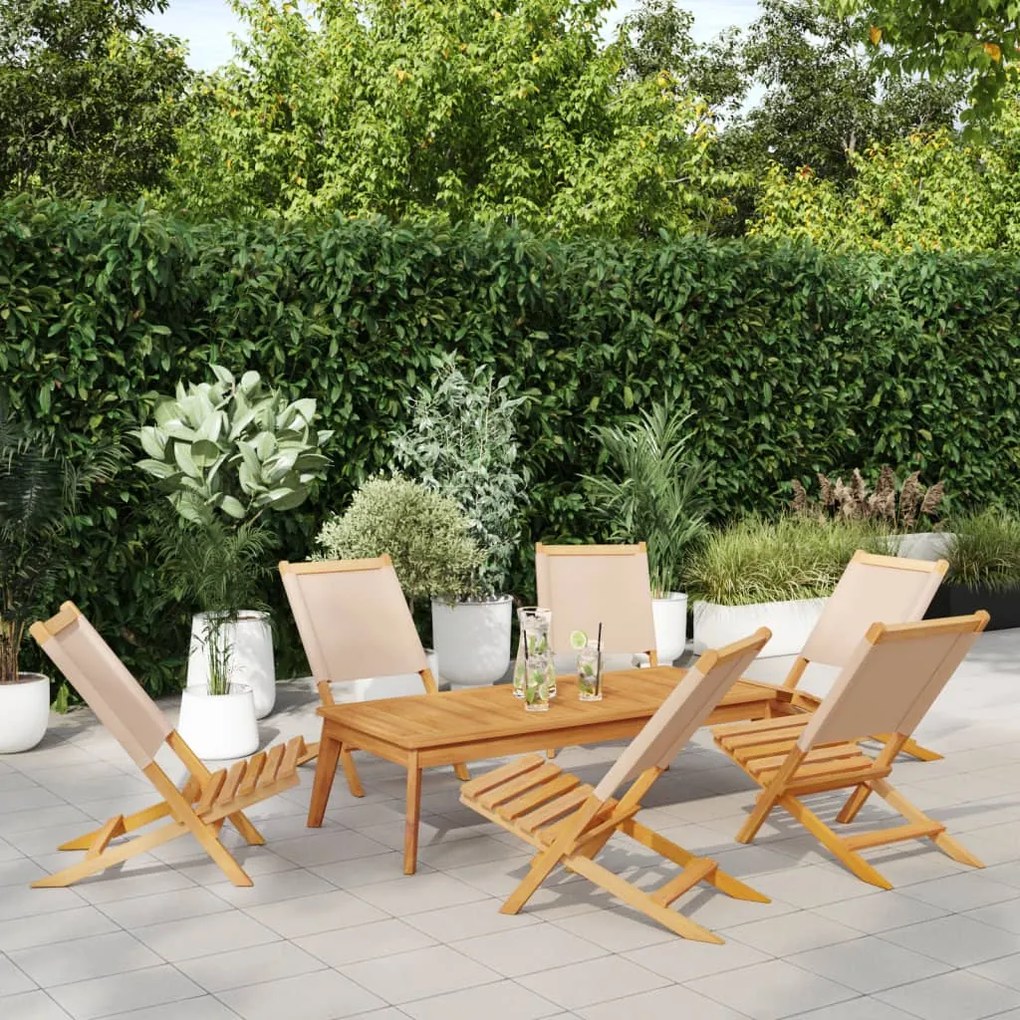 Sedie da giardino pieghevoli 6pz beige tessuto e legno massello