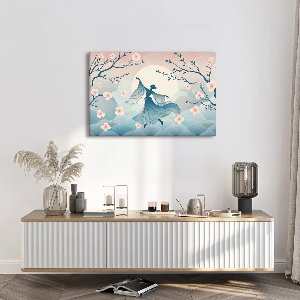 Quadro su tela – Ballerina sotto il ciliegio in luna piena