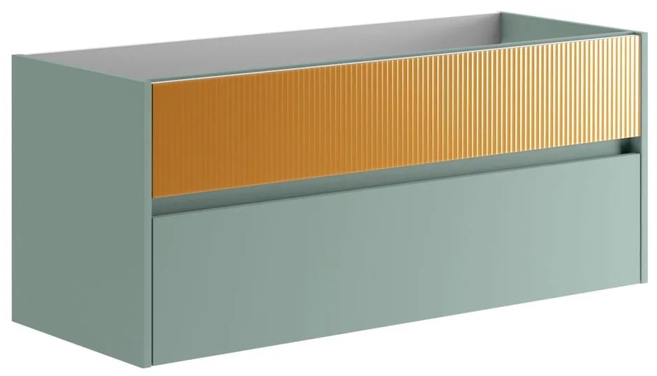 Mobile da bagno sospeso sotto lavabo L 119.5 x H 50 x P 45.5 cm senape opaco, 2 cassetti Niwa