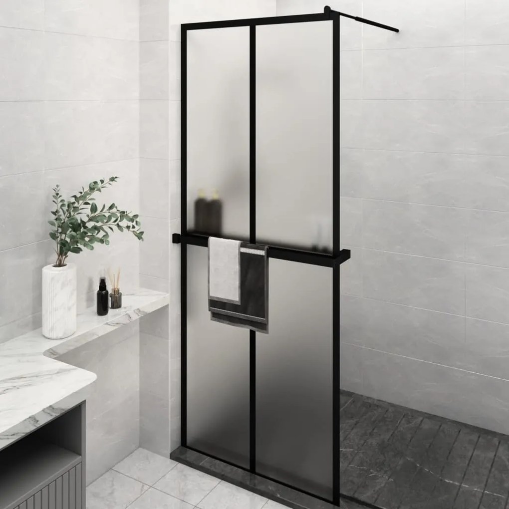 Parete Doccia Walk İn Mensola Nera 80x195cm Vetro Esg Alluminio /