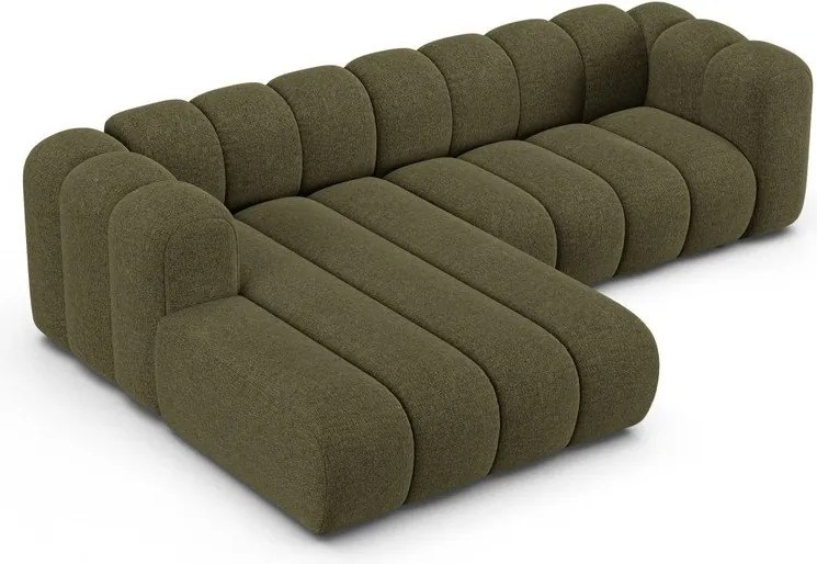 Divano angolare verde (con penisola a sinistra/con chaise lounge) con rivestimento in ciniglia Lupine – Micadoni