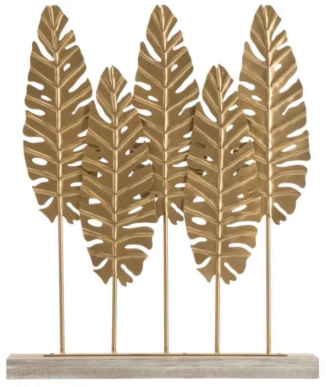 Scultura Foglia Lunga in Metallo Dorato 47x10x57,5 cm