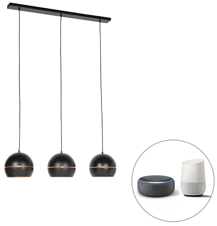 Lampada a sospensione intelligente nera con interno dorato 3 luci incl. Wifi ST64 - Buell