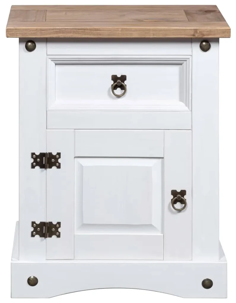 Comodino in legno di pino messicano corona bianco 53x39x67 cm