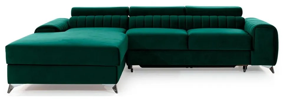 Divano angolare verde allungabile/con contenitore (con penisola a sinistra/con chaise lounge) e rivestimento in velluto Grayson – ELTAP