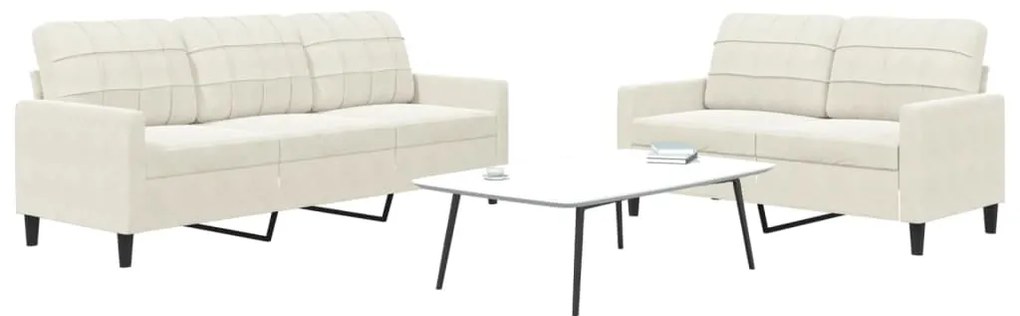 Set Di Divani 2 Pz Con Cuscini Crema İn Velluto /