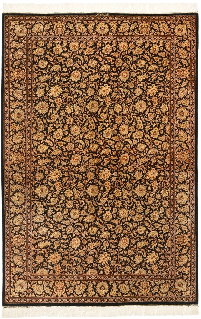 Ghom Tappeto 130 x 200 Nero (Iran) Annodato A Mano