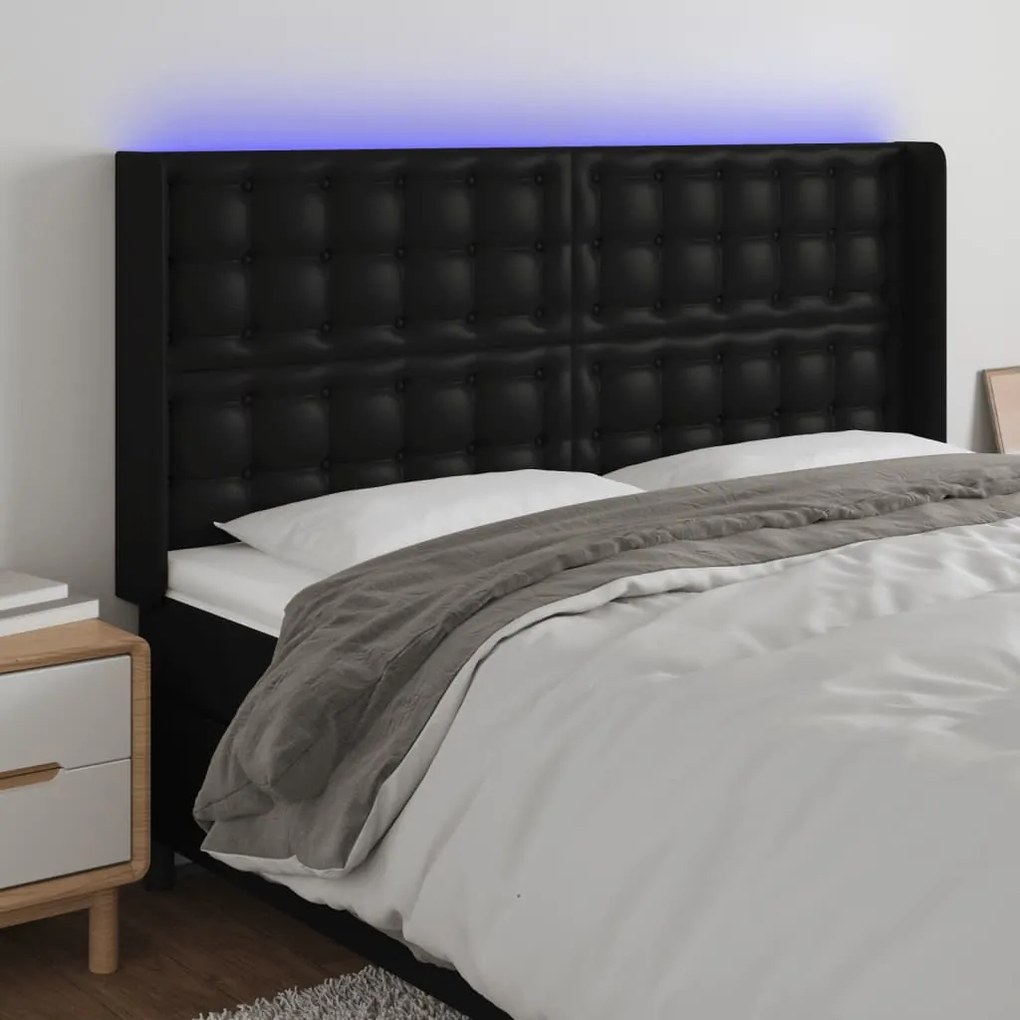 Testiera A Led Nera 147x16x118/128 Cm İn Similpelle /