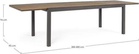 Tavolo Allungabile Per Esterno In Alluminio 95x200-300 Cm Con Doghe Di Legno Elias Antracite Bizzotto