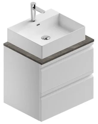 Mobile da bagno sotto lavabo Pull bianco laccato opaco L 60 x H 56 x P 46 cm 2 cassetti, lavabo non incluso