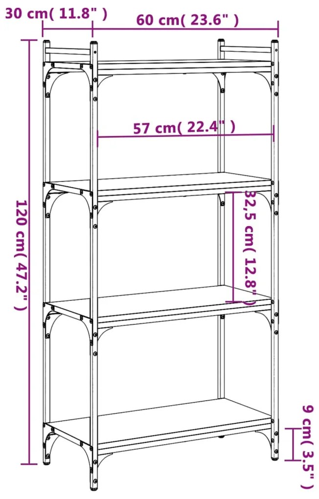 Libreria 4 Ripiani Grigio Sonoma 60x30x120cm Legno Multistrato