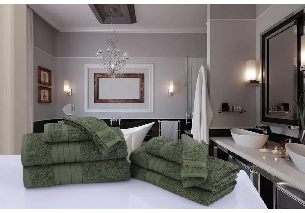 Set di 4 asciugamani in spugna di cotone verde scuro 50x100 cm - Good Morning