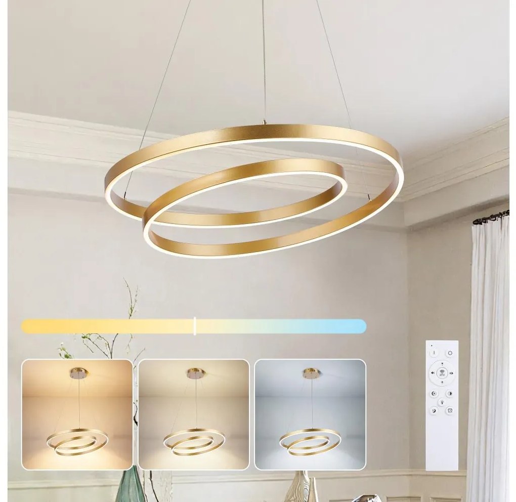 Brilagi-LED Lampadario dimmerabile a sospensione con cavo TWISTER LED/48W/230V Ø 50 cm oro + telecomando