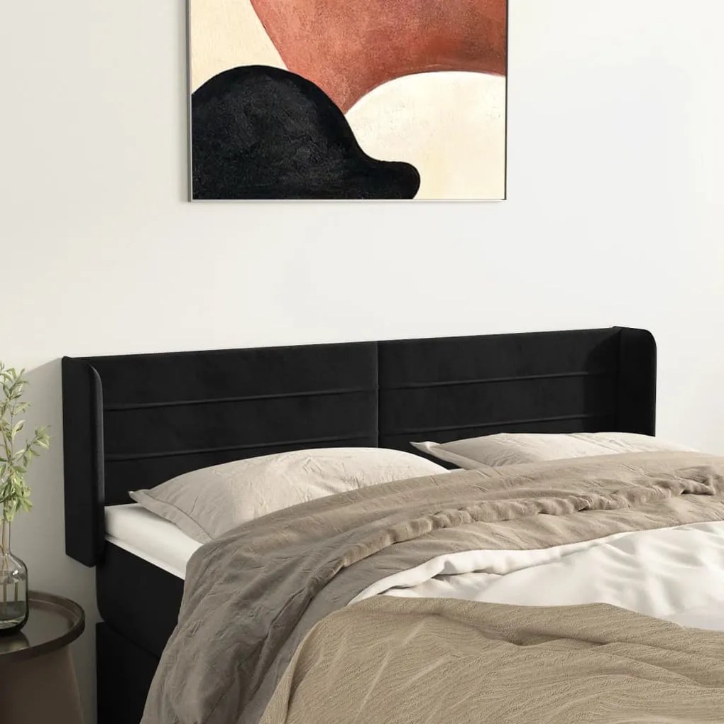Testiera Ad Orecchio Nera 147x16x78/88 Cm İn Velluto /
