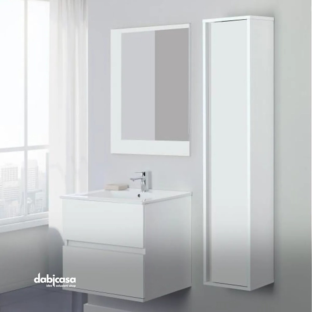 Mobile Bagno Sospeso "Fabula" Da 60 Cm Composto Da Due Cassetti Finitura Bianco Lucido