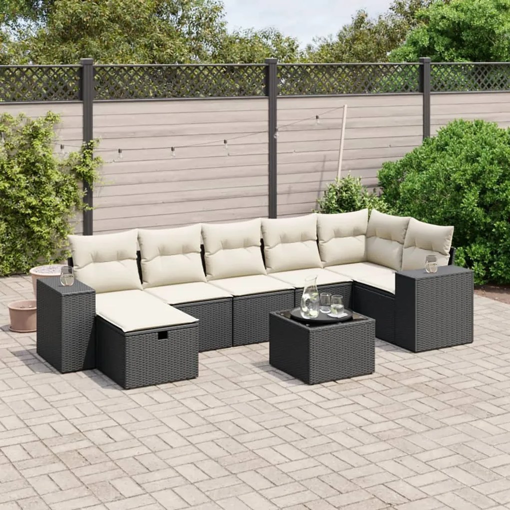 Set divani da giardino con cuscini 8 pz nero in polyrattan