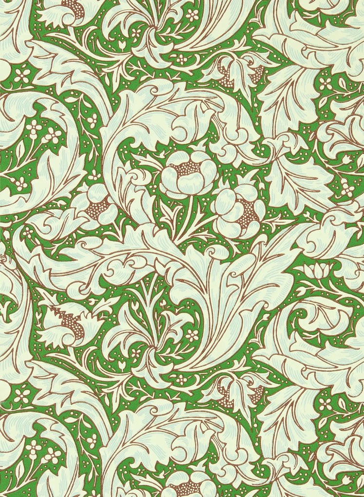 Morris & Co Carta da parati Bachelors Button - Leaf Green/ Sky