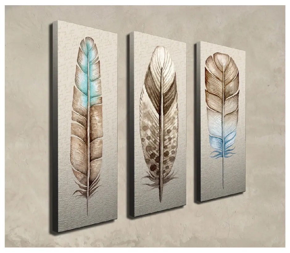 Pittura in 3 parti su tela Piume - Wallity