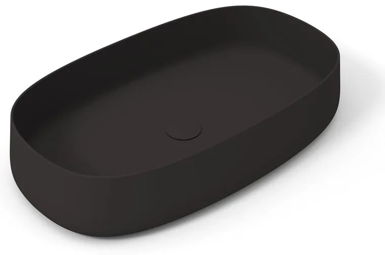 Lavabo da appoggio Wave OLYMPIA CERAMICA ovale in ceramica L 70 x H 14 x P 40 cm nero opaco piletta non inclusa