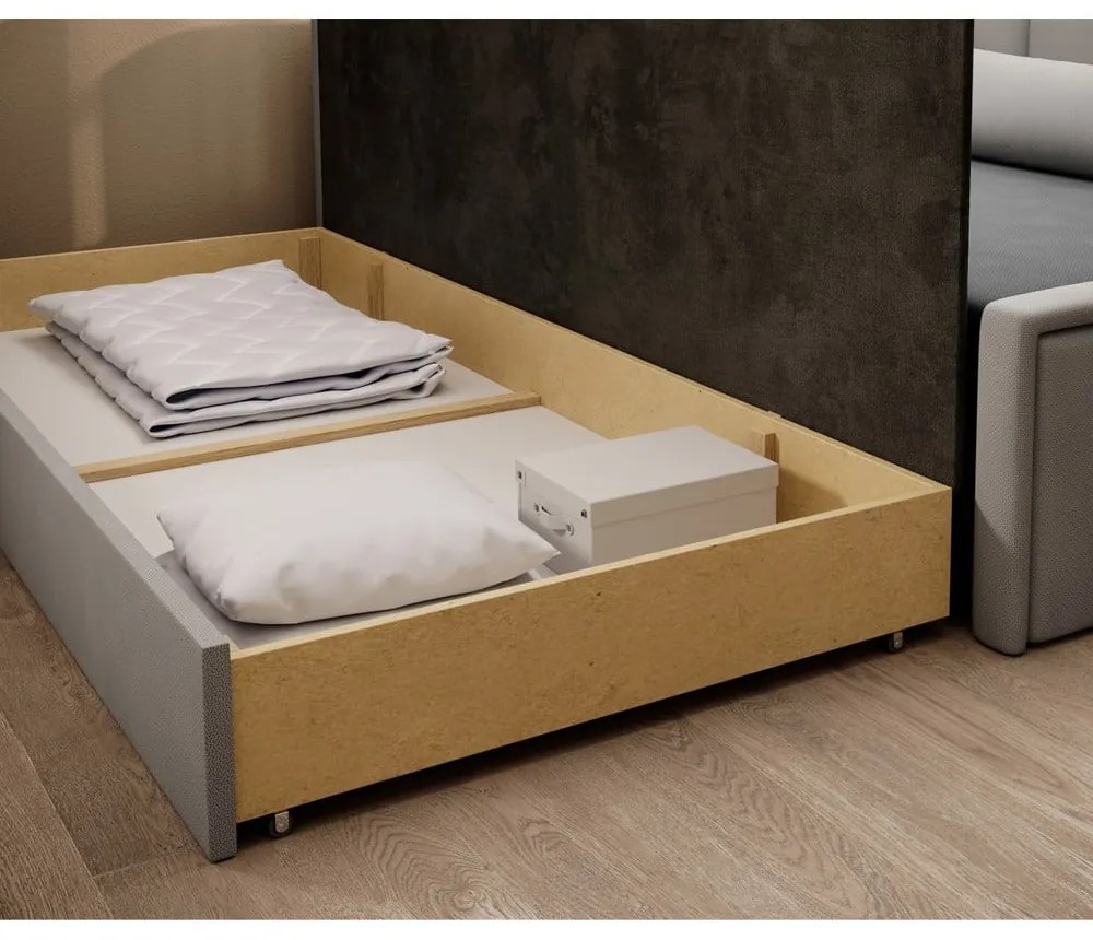 Divano grigio allungabile/con contenitore e rivestimento in ciniglia 214 cm Fulgeo – ELTAP