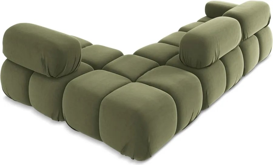 Divano angolare componibile verde chiaro (con penisola a destra) con rivestimento in velluto Lokua – Makamii